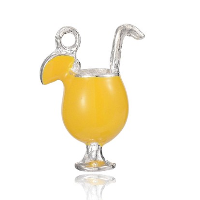 Silver Color Plated Alloy Enamel Goblet Pendants, A Glass of Juice