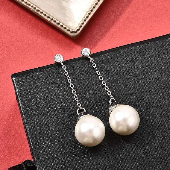 925 круглые серьги-гвоздики из стерлингового серебра с прозрачным кубическим цирконием, с имитацией жемчужины из ракушки
