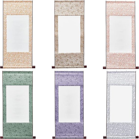 6шт 6 стиль полиэстер вертикальный окрашенный свиток, с деревянной палкой, рисовая бумага и шнуры, прямоугольные