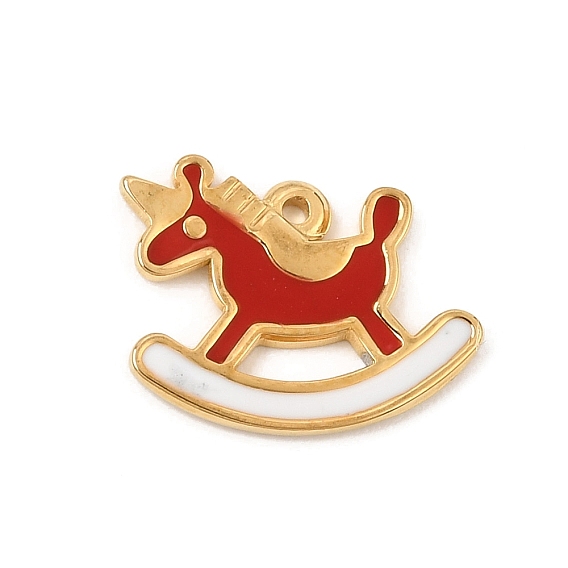 304 Stainless Steel with Red Enamel Pendants, Rocking Unicorn Charms