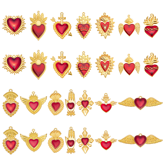 28 шт. 14 стили для самостоятельного изготовления бижутерии в форме сердца, включая подвески из эмалевого сплава, оправы для подвесок со стразами и оправы для подвесок с кабошонами