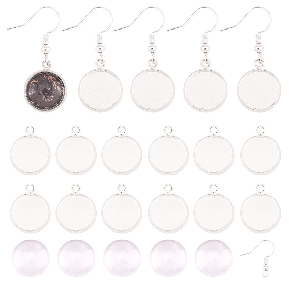 DIY Earring Making Kits, with 12mm Transparent Clear Glass Cabochons, Brass Pendant Cabochon Settings and Brass Earring Hooks