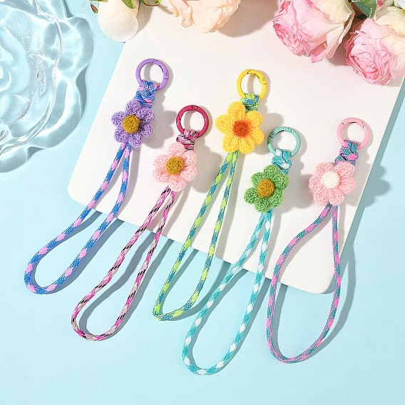 5 шт. 5 Цвета шерстяной пряжи, цветы и полиэстеровый шнур, подвески, украшения, с кольцами для ключей из сплава