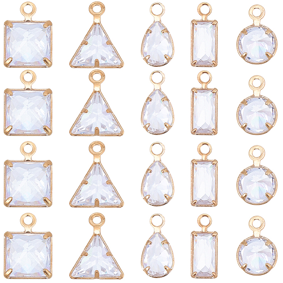 30 шт 5 стили латунные подвески из кубического циркония, золотой свет