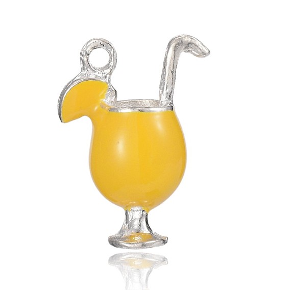 Silberfarbene Emaille-Becheranhänger aus legierter Legierung, ein Glas Saft