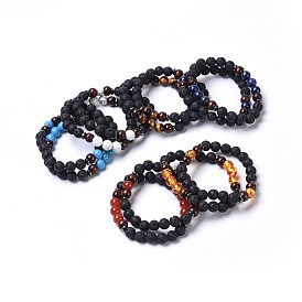 Ensembles de bracelets de perles de pierres précieuses, avec des perles de bois et des perles d'hématite synthétique