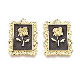 Подвески из сплава , с эмалью, прямоугольник с цветком розы, золотые