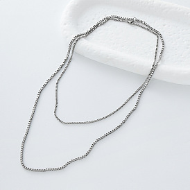 Minimalist 304 Stainless Steel Box Chain Double Layer Necklaces for Women Men, Tarnish Free