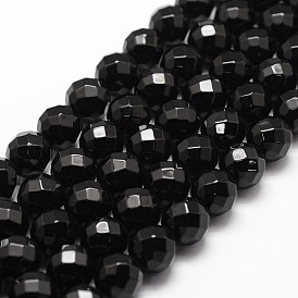 Brins de perles d'onyx noir naturel, Grade a, facette, teints et chauffée, ronde