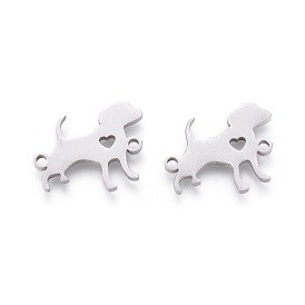 201 Stainless Steel Puppy Links/Connectors, Manual Polishing, Dog Silhouette with Heart