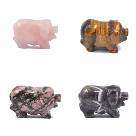 Natural Gemstone Sculpture Display Decorations, for Home Office Desk, Pig