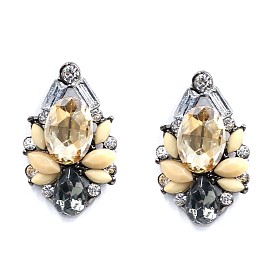 Chic Alloy Earrings with Minimalist Crystal Studs and Acrylic Gems