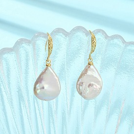 Женские серьги-подвески в форме капли из натурального жемчуга кеши, с  латунными крючками для серег
