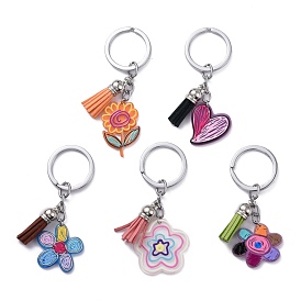Alloy Keychain Findings, with Acrylic Pendant and Faux Suede Tassel Pendant