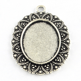 Tibetan Style Oval Alloy Pendant Cabochon Settings, Cadmium Free & Lead Free, Tray: 25x18mm, 41x29x2.5mm, Hole: 3mm, about 169pcs/1000g