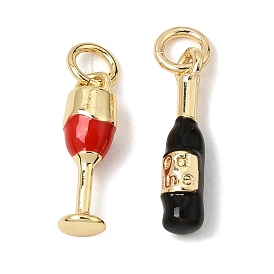 Brass Enamel Pendants, Bottle/Wine Glass Charms, Rack Plating, Long-Lasting Plated, Real 18K Gold Plated, Lead Free & Cadmium Free