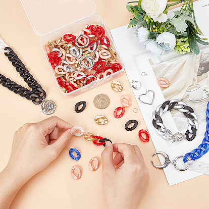 Pandahall elite diy gourmettes bracelets colliers kits de fabrication, y compris les anneaux de liaison en acrylique et en plastique et 304 en acier inoxydable, pendentif en alliage lune et étoile
