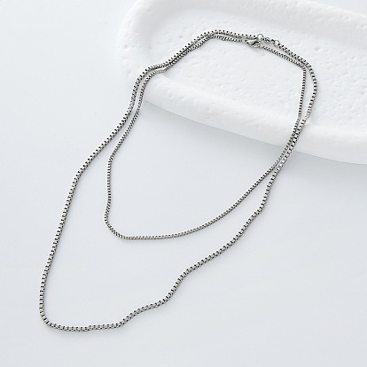 Minimalist 304 Stainless Steel Box Chain Double Layer Necklaces for Women Men, Tarnish Free