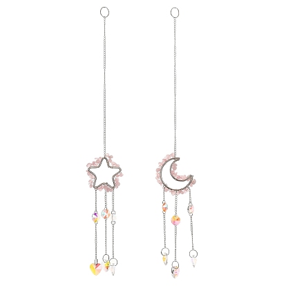 Натуральные подвески-ловец солнца из розового кварца и железа, Стеклянное сердечко, подвесное украшение в виде призмы для украшения окна и сада.