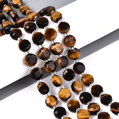 Природных тигровый глаз бисер нитей, плоско-круглые, граненые, с бисером
