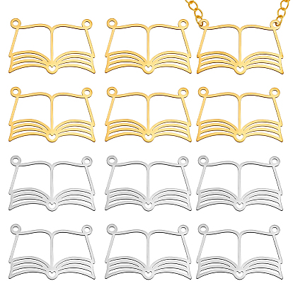 12 шт. 2 цвета 201 подвески из нержавеющей стали, лазерная резка, книжное очарование