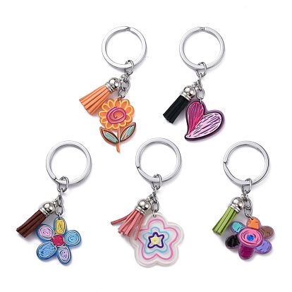 Alloy Keychain Findings, with Acrylic Pendant and Faux Suede Tassel Pendant