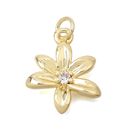 Brass Micro Pave Clear Cubic Zirconia Pendants, Flower Charms, Rack Plating, Long-Lasting Plated, Cadmium Free & Lead Free
