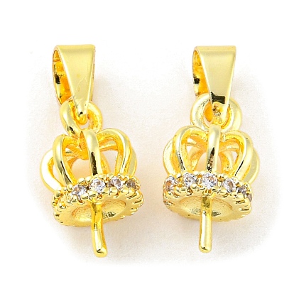 Crown Shape Brass Micro Pave Cubic Zirconia Cup Peg Bails, Pendant Bails, Long-Lasting Plated, Lead Free & Cadmium Free