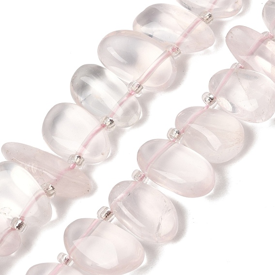 Natural Rose Quartz Beads Strands, Nuggets, with Seed Beads, Top Drilled, Tumbled Stone