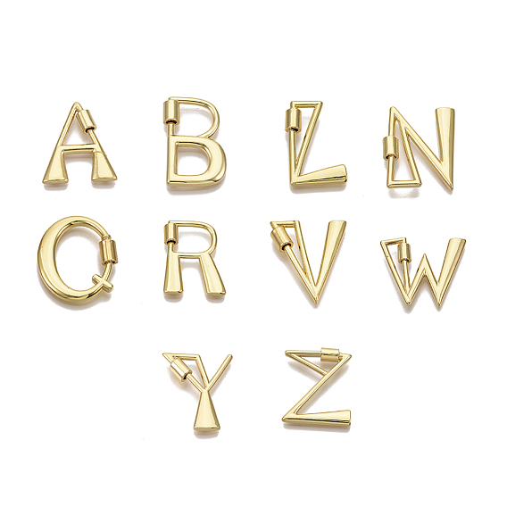 Brass Screw Carabiner Lock Charms, for Necklaces Making, Real 18K Gold Plated, Nickel Free, Letter