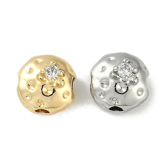 Латунные микро проложить кубического циркония бусы, без кадмия, без никеля и без свинца, плоско-круглые