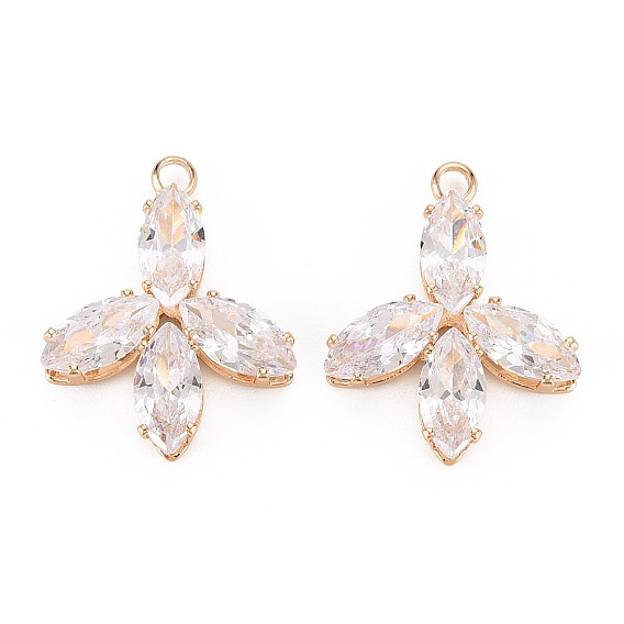 Латунные микропаве прозрачные подвески с фианитом, без кадмия, без никеля и без свинца, цветок