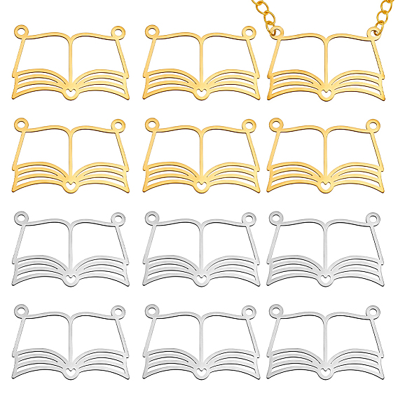 12 шт. 2 цвета 201 подвески из нержавеющей стали, лазерная резка, книжное очарование