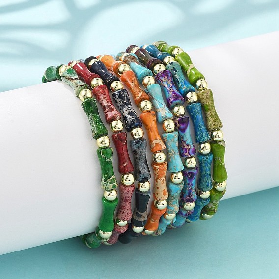 Браслеты из бисера из натуральных драгоценных камней для мужчин и женщин, бамбук, с гальваническим покрытием из синтетических немагнитных гематитовых бусин