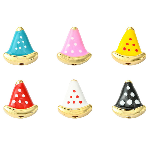 6Stück 6Farben Rack Beschichtung Messing Perlen, mit Emaille, langlebig überzogen, Bleifrei und Cadmiumfrei und Nickel frei, Wassermelone
