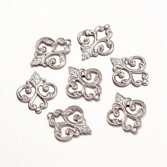 316 филигранные подвески из хирургической нержавеющей стали, цветок, 15.5x13x1 мм, отверстие : 3 мм