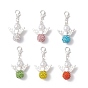 6 шт. подвесные украшения из полимерной глины и хрустальных стразов в виде ангела, с карабинами и круглыми пластиковыми бусинами из жемчуга