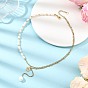 Natural Cultured Freshwater Pearl Tassel Evil Eye Pendant Necklaces, with 304 Stainless Steel Mixed Chains, White