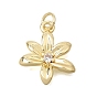 Brass Micro Pave Clear Cubic Zirconia Pendants, Flower Charms, Rack Plating, Long-Lasting Plated, Cadmium Free & Lead Free