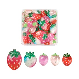 50Pcs Resin Cabochons, with Glitter Powder, Strawberry