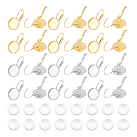 Набор для самостоятельного изготовления сережек-куполов, включая плоские круглые 304 серьги из нержавеющей стали с откидной спинкой, Кабошоны из стекла