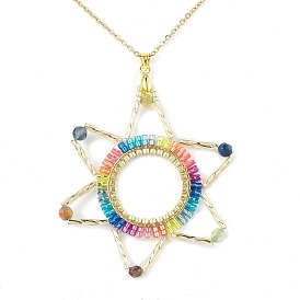 Colliers à pendentif en perles de rocaille cylindriques, perles d'agate naturelle et colliers en chaîne forçat en acier inoxydable, hexagramme