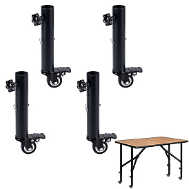 1Set Steel & Polyurethane Table Legs with Casters, Heavy-Duty Adjustable Height Table Legs