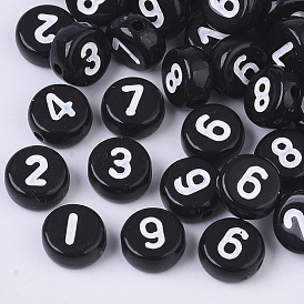 Perles acryliques opaques, plat et circulaire avec numéro