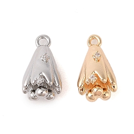 Brass Pendants with Clear Glass Rhinestone, Stamen Charm