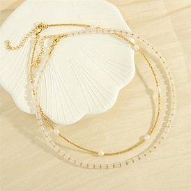 Élégant collier de perles double épaisseur - tendance, simple, collier de perles de pierres précieuses semi-précieuses exquis.