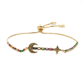 Adjustable Copper Micro-inlaid Zircon Elliptical Moon and Star Bracelet for Men and Women, Gift