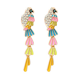 Colorful Oil Drop Alloy Diamond-studded Earrings for Women with Bird Tail Design