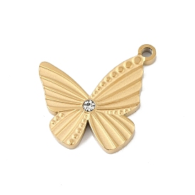 Ion Plating(IP) 304 Stainless Steel Pendants, with Rhinestone, Butterfly