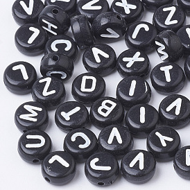 Perles acryliques, trou horizontal, plat rond avec la lettre